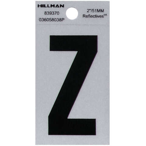 HILLMAN 2 in. Reflective Black Vinyl Self-Adhesive Letter Z 1 pc, Pack of 6