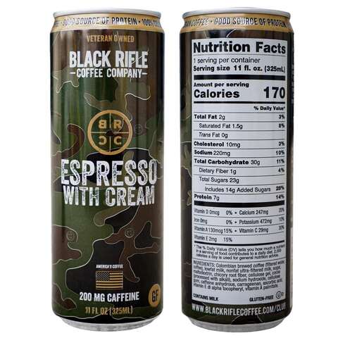 Black Rifle Coffee Company RTD Espresso w/Cream Espresso Coffee 1 pk, Pack of 12