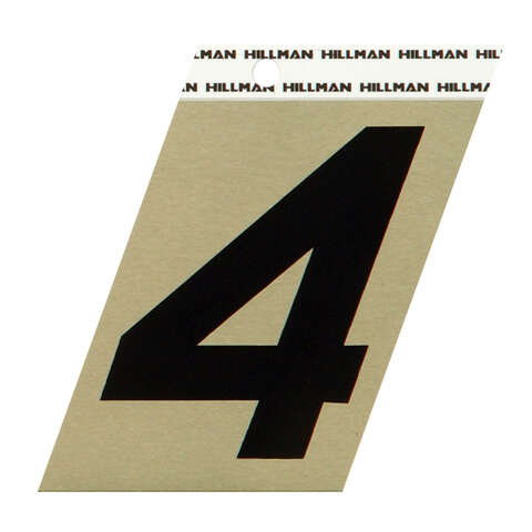 HILLMAN 3 in. Reflective Black Aluminum Self-Adhesive Number 4 1 pc, Pack of 3