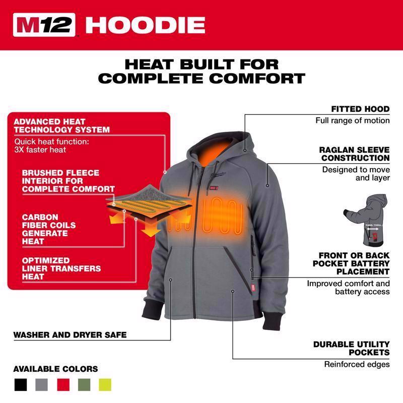 Milwaukee M12 M Long Sleeve Men's Full-Zip Heated Hoodie Kit Gray