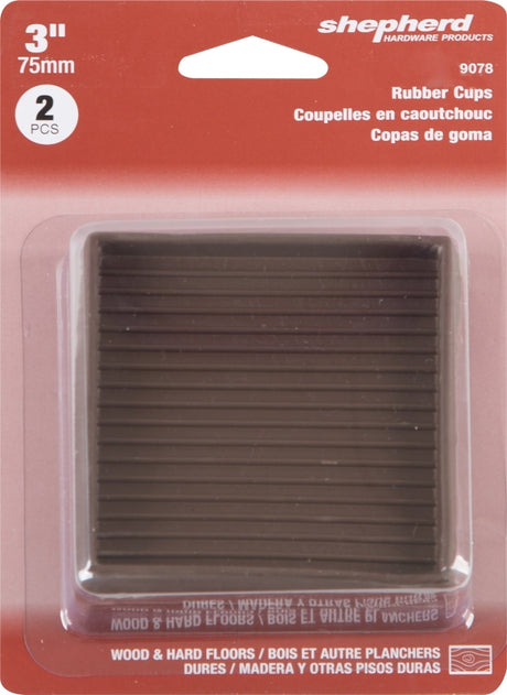 Shepherd Hardware 9078 Caster Cup, Square, 3 in Dimensions, Rubber, Brown, 2 PK