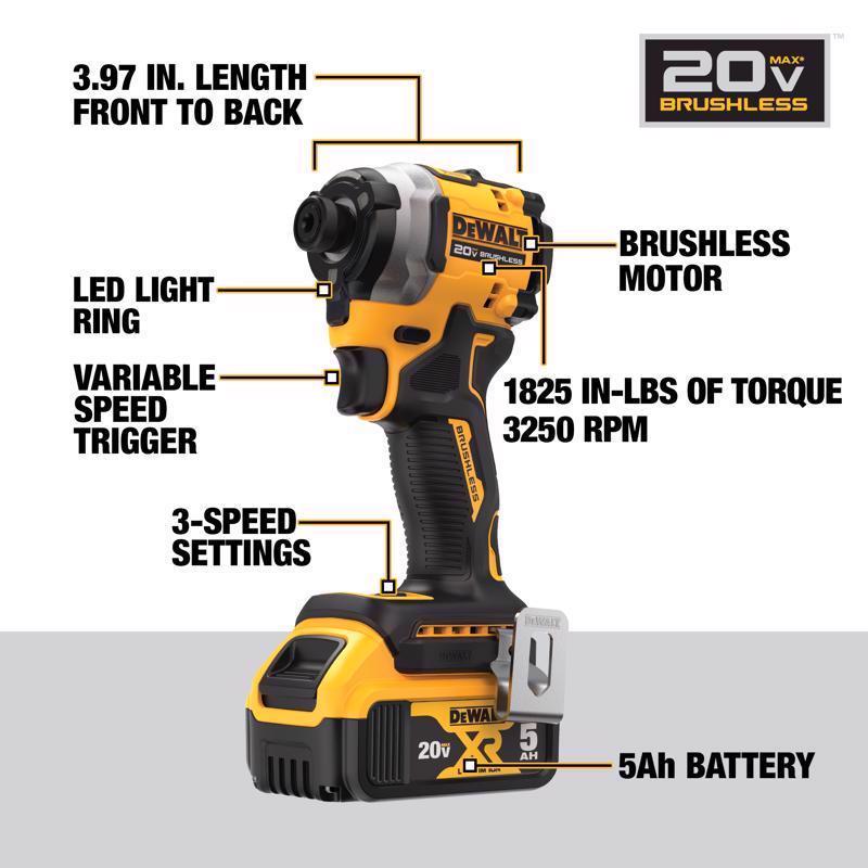 DeWalt 20V MAX ATOMIC 1/4 in. Cordless Brushless 3-Speed Impact Driver Kit (Battery & Charger)