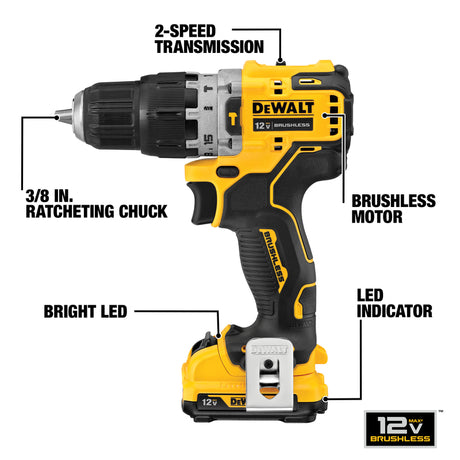 DeWalt 12V MAX XTREME 3/8 in. Brushless Cordless Hammer Drill Kit (Battery & Charger)