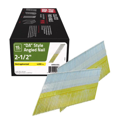 Grip-Rite 2-1/2 in. L X 15 Ga. Angled Strip Electro Galvanized Finish Nails 34 deg 4000 pk