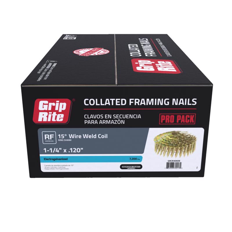 Grip-Rite 1-1/4 in. L X 11 Ga. Angled Strip Electro Galvanized Roofing Nails 15 deg 7200 pk