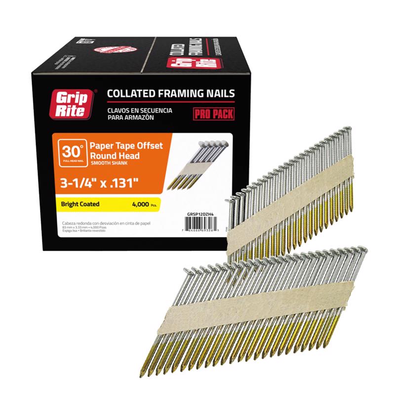 Grip-Rite 3-1/4 in. L Angled Strip Bright Framing Nails 30 deg 4000 pk