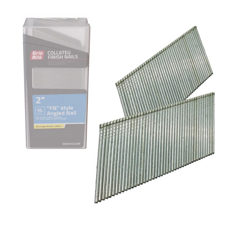 Grip-Rite 2 in. L X 15 Ga. Angled Strip Electro Galvanized Finish Nails 1000 pk
