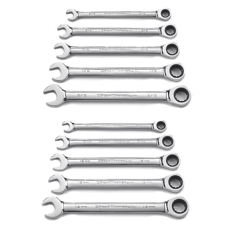 GEARWRENCH 12 Point Metric and SAE Ratcheting Combination Wrench Set 10 pc