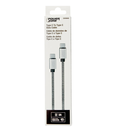 PowerZone KL-029X-2M-TYEP C Charging Cable, Type C, Type C, 6 ft L