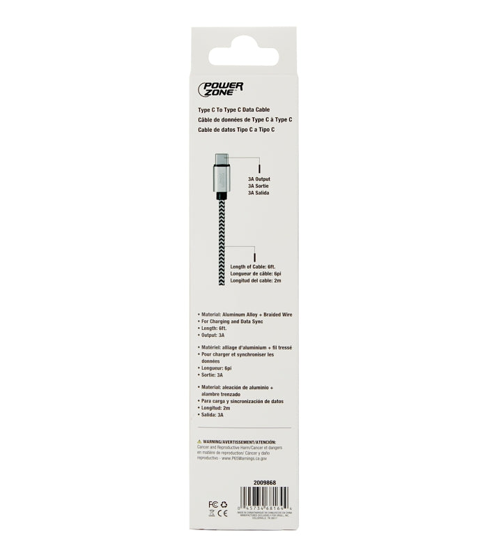 PowerZone KL-029X-2M-TYEP C Charging Cable, Type C, Type C, 6 ft L