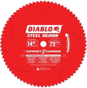 Diablo D1472CF Circular Saw Blade, 14 in Dia, 1 in Arbor, 72-Teeth, Cermet Cutting Edge