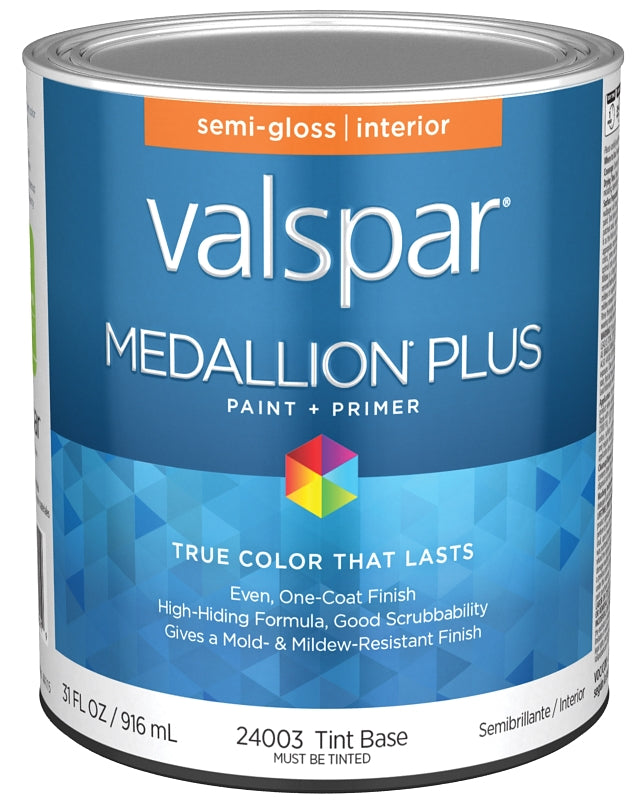 Medallion Plus 2700 Series 028.0024003.005 Interior Paint and Primer, Tint, Semi-Gloss, White, 1 qt Plastic Can
