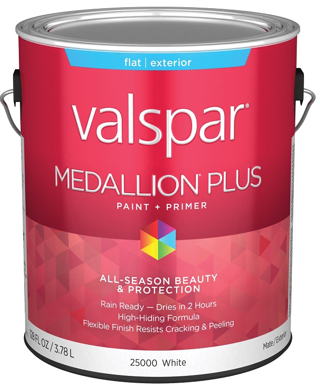 Medallion Plus 2500 Series 028.0025000.007 Exterior Paint and Primer, Acrylic, Flat, White, 1 gal Plastic Can, Pack of 4