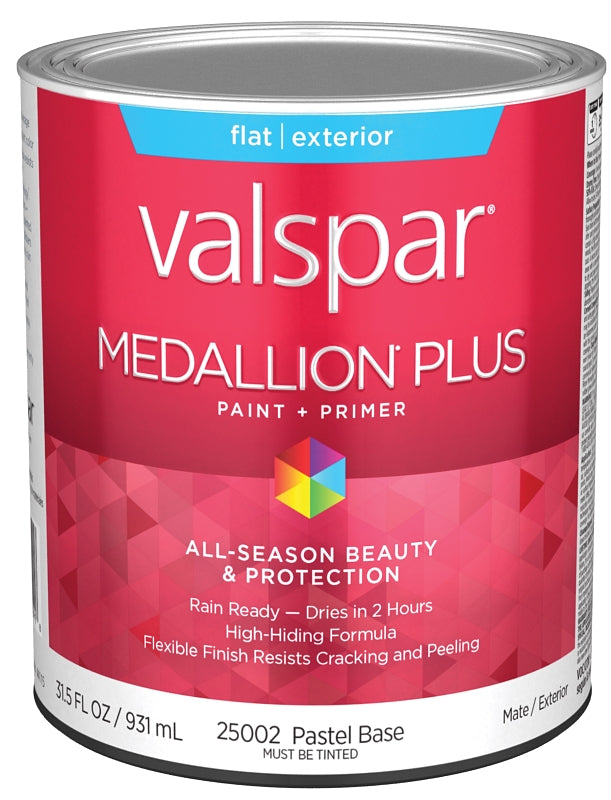 Medallion Plus 2500 Series 028.0025002.005 Exterior Paint and Primer, Pastel, Flat, White, 1 qt Plastic Can