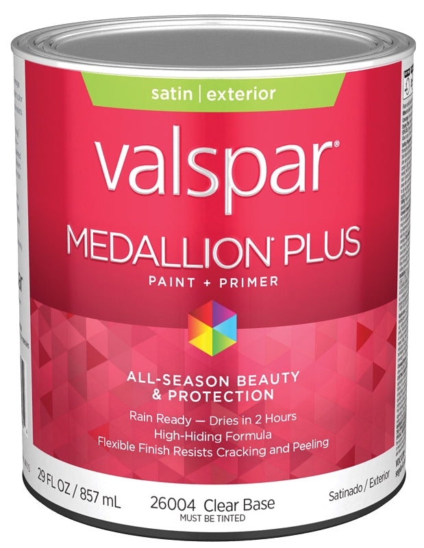 Medallion Plus 2600 Series 028.0026004.005 Exterior Paint and Primer, Water, Satin, Clear, 1 qt Plastic Can