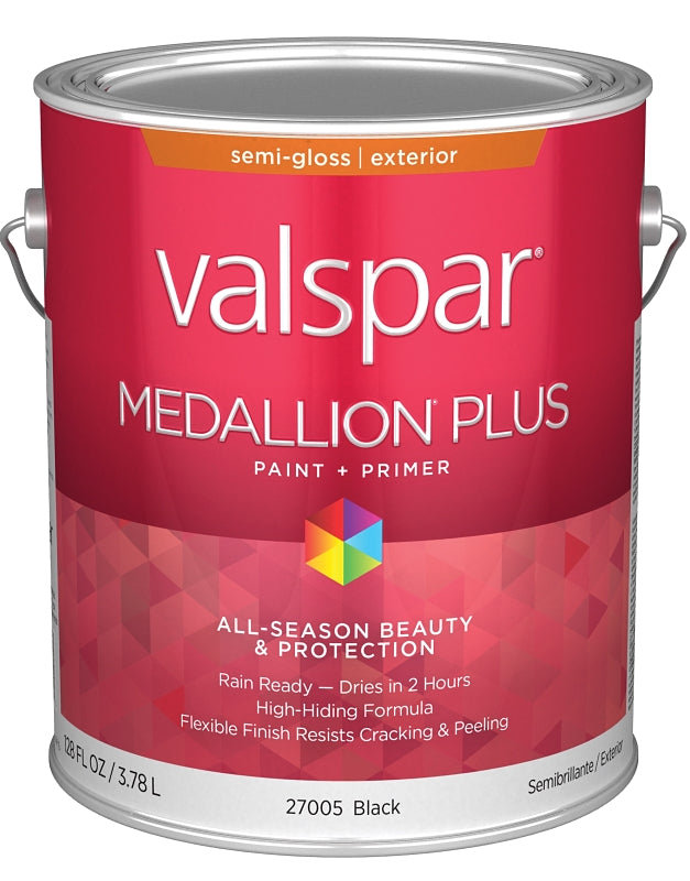 Medallion Plus 2600 Series 028.0027005.007 Exterior Paint and Primer, Acrylic, Semi-Gloss, Black, 1 gal Plastic Can, Pack of 4