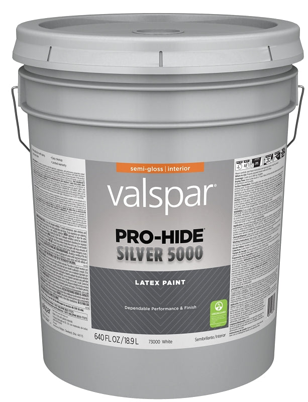 Pro-Hide Silver 5000 7300 Series 028.0073000.008 Interior Paint, Water, Semi-Gloss, White, 5 gal Plastic Pail