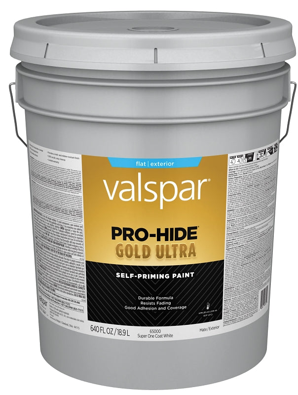 Pro-Hide Gold Ultra 6500 Series 028.0065000.008 Exterior Self-Priming Paint, Acrylic, Flat, Super One Coat White, 5 gal