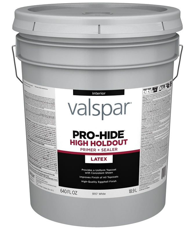 Valspar PRO-HIDE 91117 Series 028.0091117.008 Interior High-Holdout Primer, Eggshell, White, 5 gal Pail
