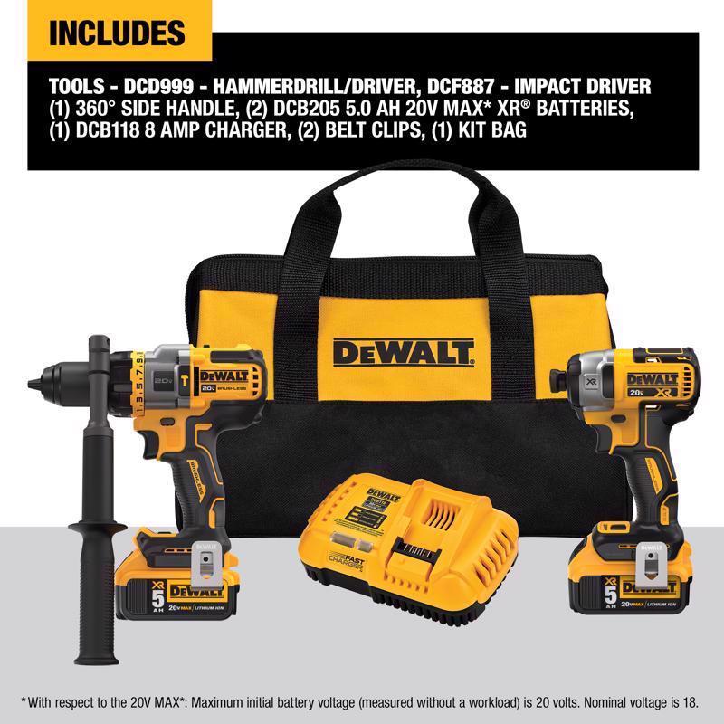 DeWalt 20V MAX Cordless Brushless 2 Tool Hammer Drill and Impact Driver Kit