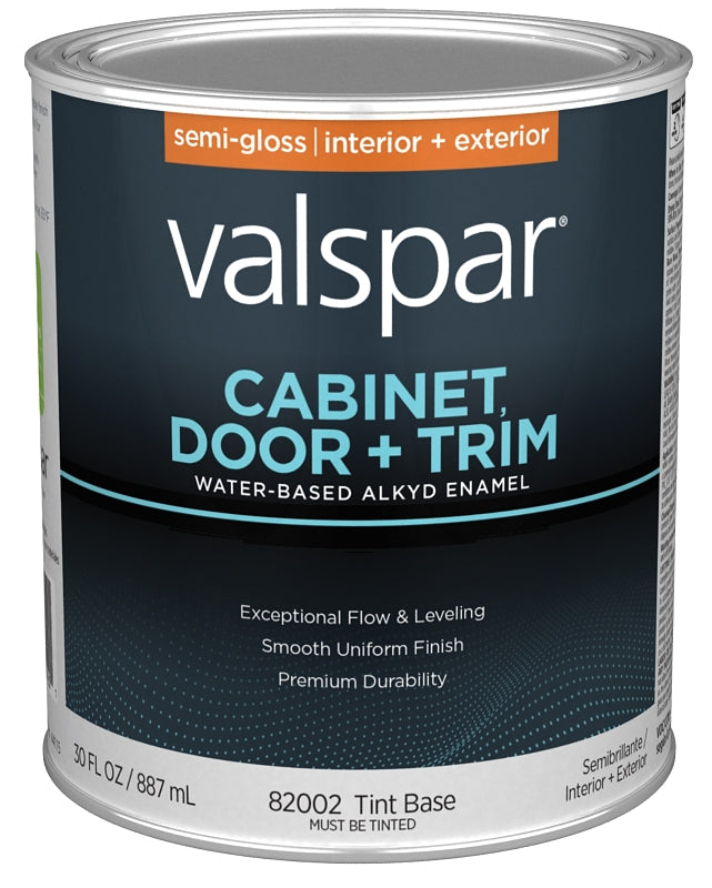 Valspar 8200 Series 028.0082002.005 Cabinet, Door and Trim Enamel Paint, Water Base, Semi-Gloss Sheen, Tint Base, 1 qt