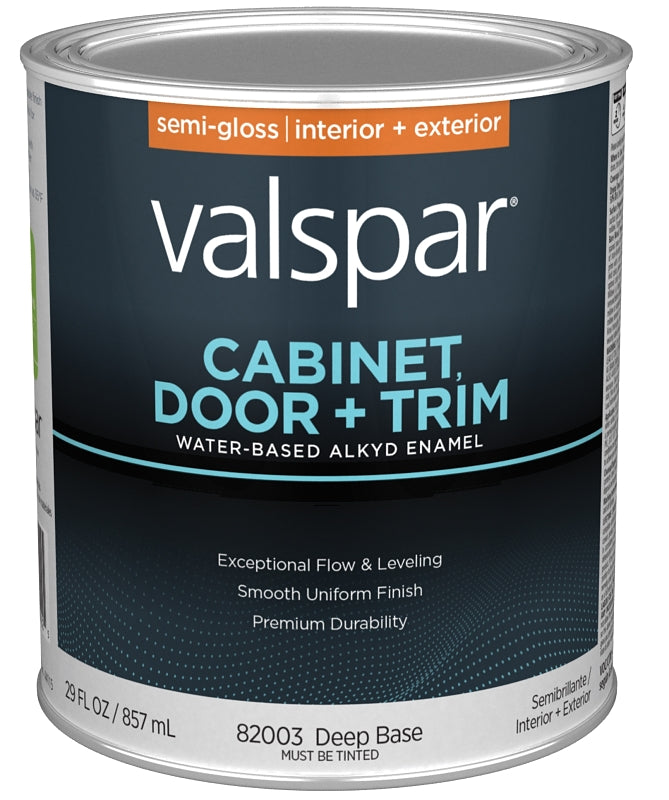 Valspar 8200 Series 028.0082003.005 Cabinet, Door and Trim Enamel Paint, Water Base, Semi-Gloss Sheen, Deep Base, 1 qt