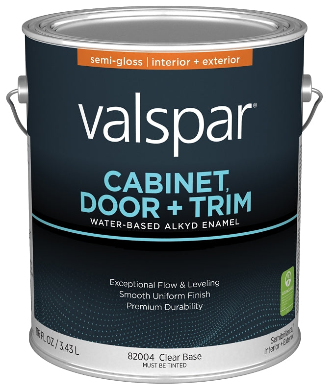 Valspar 8200 Series 028.0082004.007 Cabinet, Door and Trim Enamel Paint, Water Base, Semi-Gloss Sheen, Clear Base, 1 gal, Pack of 4