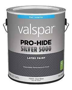 Valspar Pro-Hide 028.0071004.007 Silver 5000 Interior Paint, Water Base, Flat Sheen, Clear, 1 gal, Metal Pail, Pack of 4