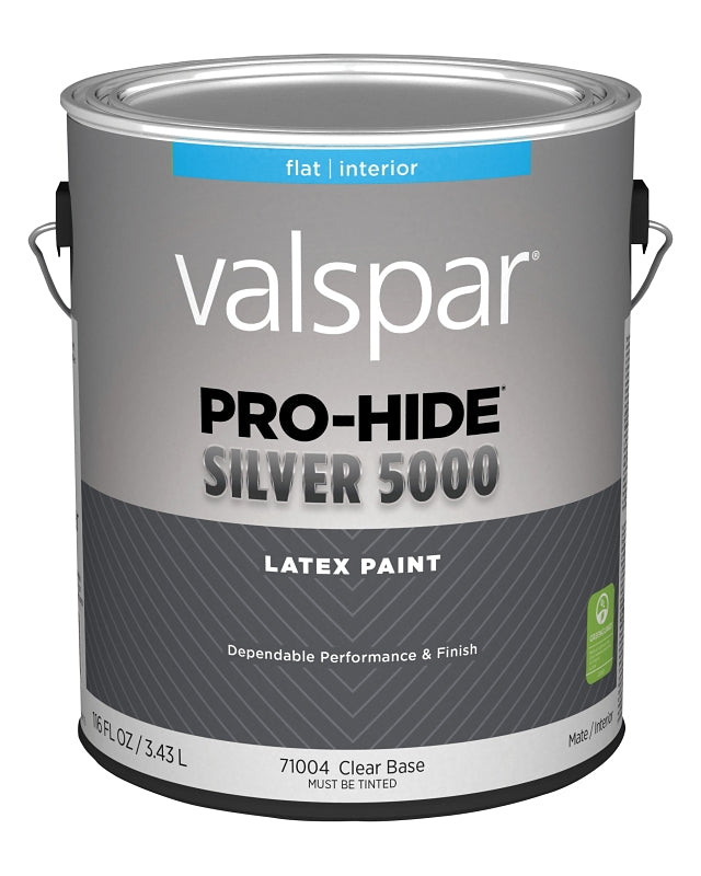 Valspar Pro-Hide 028.0071004.007 Silver 5000 Interior Paint, Water Base, Flat Sheen, Clear, 1 gal, Metal Pail, Pack of 4