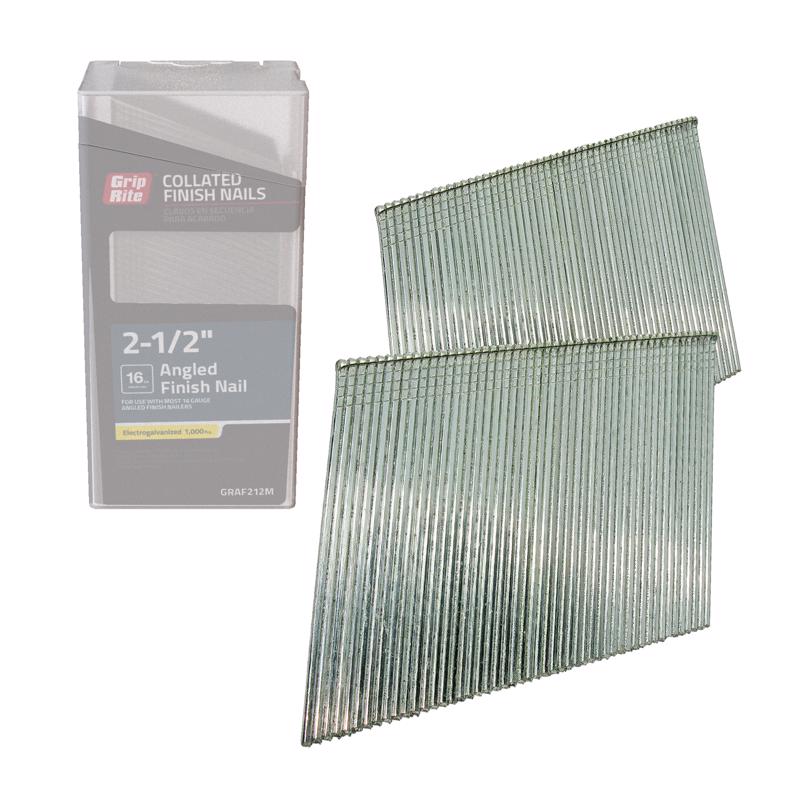 Grip-Rite 2-1/2 in. L X 16 Ga. Angled Strip Electro Galvanized Finish Nails 20 deg 1000 pk