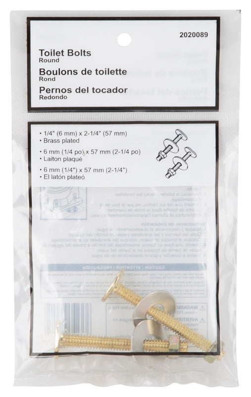 ProSource 70490-3L Bolt Set, Steel, Brass, For: Use to Attach Toilet to Flange