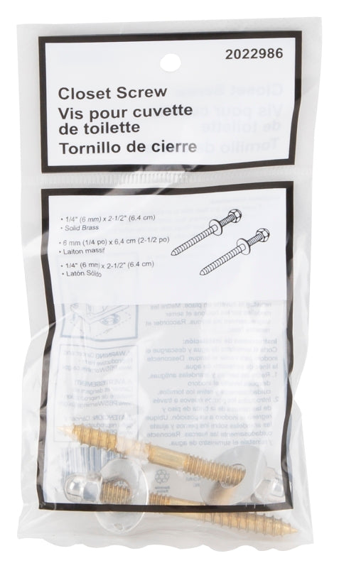 ProSource 24448-3L Screw Set, Brass, Brass, For: Use to Attach Toilet to Flange