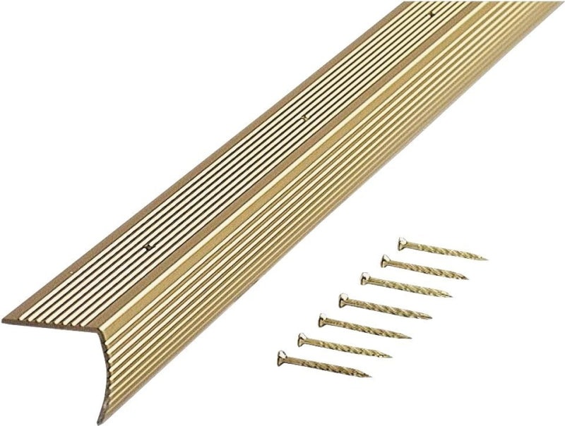 M-D 79103 Stair Edging, 72 in L, 1-1/8 in W, Aluminum, Satin Brass