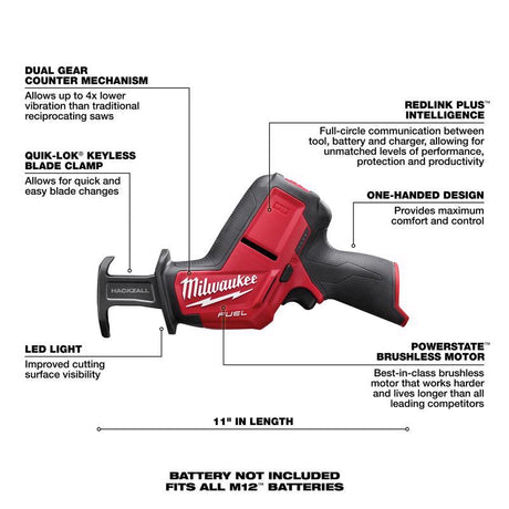 Milwaukee M12 FUEL Hackzall Cordless Brushless Reciprocating Saw Tool Only