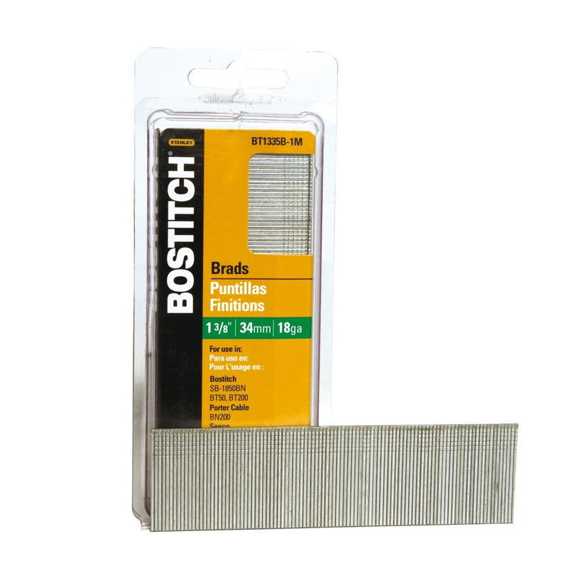 Bostitch 1-3/8 in. L X 18 Ga. Straight Strip Coated Brad Nails 3000 pk