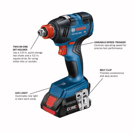 Bosch 18V 1/4 and 1/2 in. Cordless Brushless Impact Driver Kit (Battery & Charger)