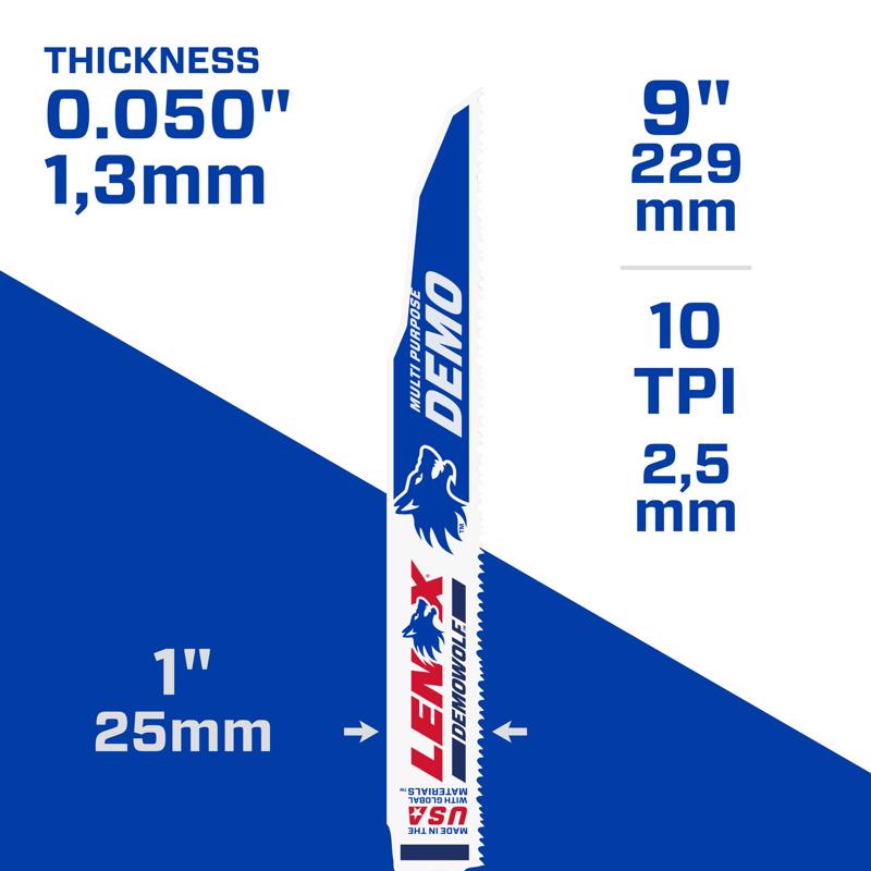 Lenox DEMOWOLF 9 in. Bi-Metal WAVE EDGE Reciprocating Saw Blade 10 TPI 5 pk