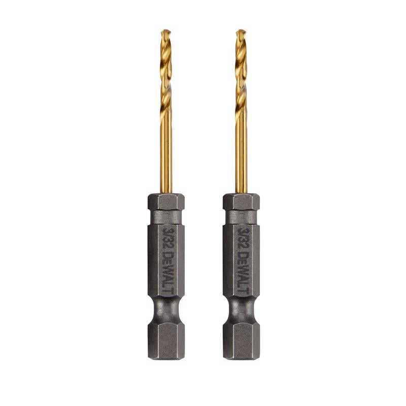 DeWalt Impact Ready 3/32 in. X 2-7/16 in. L Titanium Nitride Drill Bit Hex Shank 2 pc