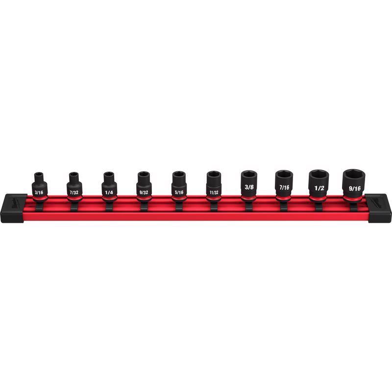 Milwaukee Shockwave 1/4 in. drive SAE 6 Point Standard Impact Rated Shallow Socket Set 10 pc
