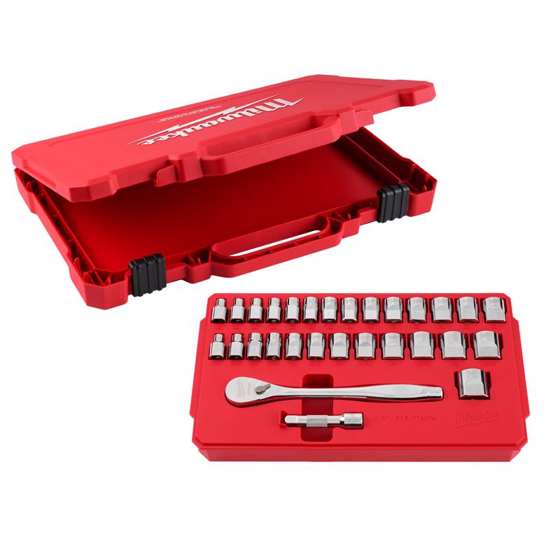 Milwaukee 3/8 in. drive Metric and SAE 29 Piece Mechanics Ratchet and Socket Set 90 teeth