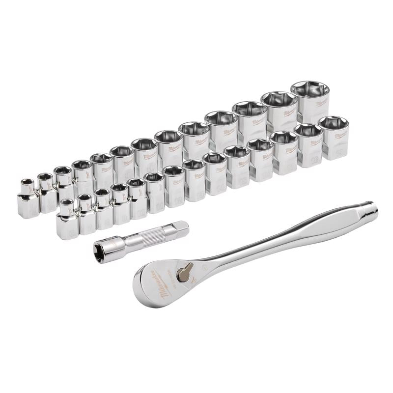 Milwaukee 3/8 in. drive Metric and SAE 29 Piece Mechanics Ratchet and Socket Set 90 teeth