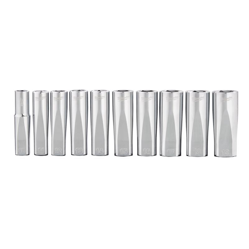 Milwaukee 3/8 in. drive Metric 6 Point Chrome Deep Well Socket Set 10 pc