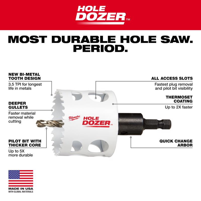 Milwaukee Hole Dozer 3-1/2 in. Bi-Metal Hole Saw with Arbor and Pilot Bit 1 pk, Pack of 2