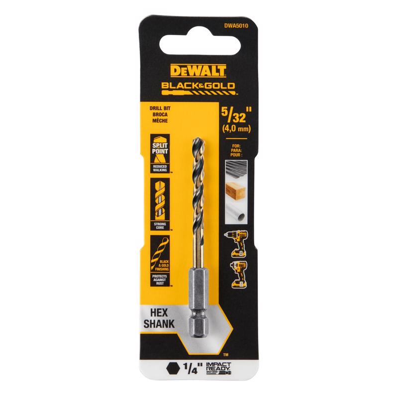 DeWalt Black & Gold 5/32 in. High Speed Steel Impact Ready Drill Bit Hex Shank 1 pk