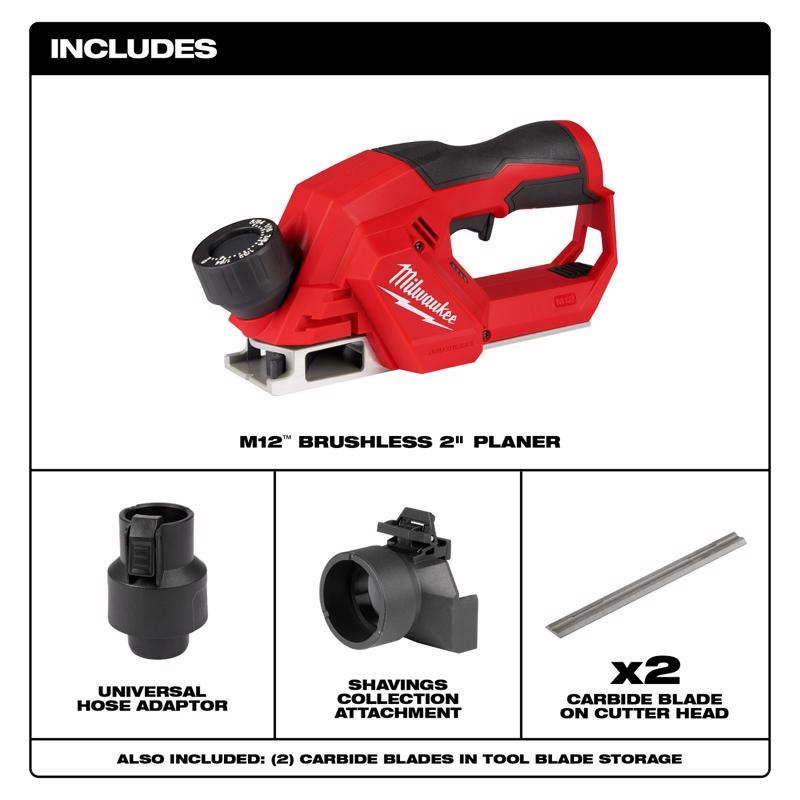 Milwaukee M12 2.2 in. Cordless Brushless Planer Tool Only