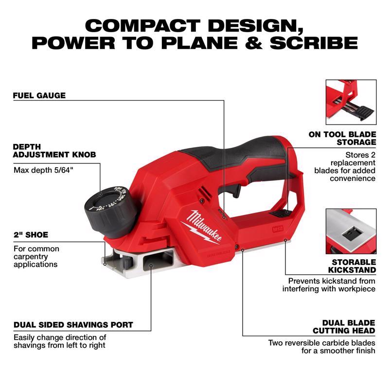 Milwaukee M12 2.2 in. Cordless Brushless Planer Tool Only
