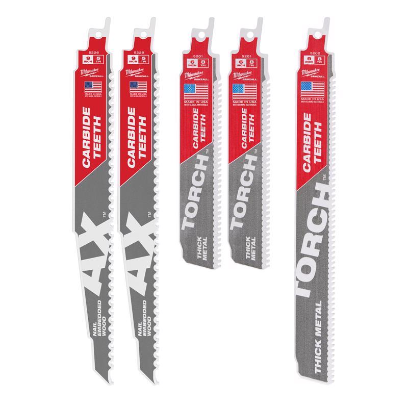 Milwaukee Sawzall 6 and 9 in. Carbide Reciprocating Saw Blade Set Assorted TPI 5 pc