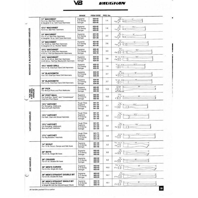 Vaughan Supreme 14 in. American Hickory Replacement Handle Brown 4 pc