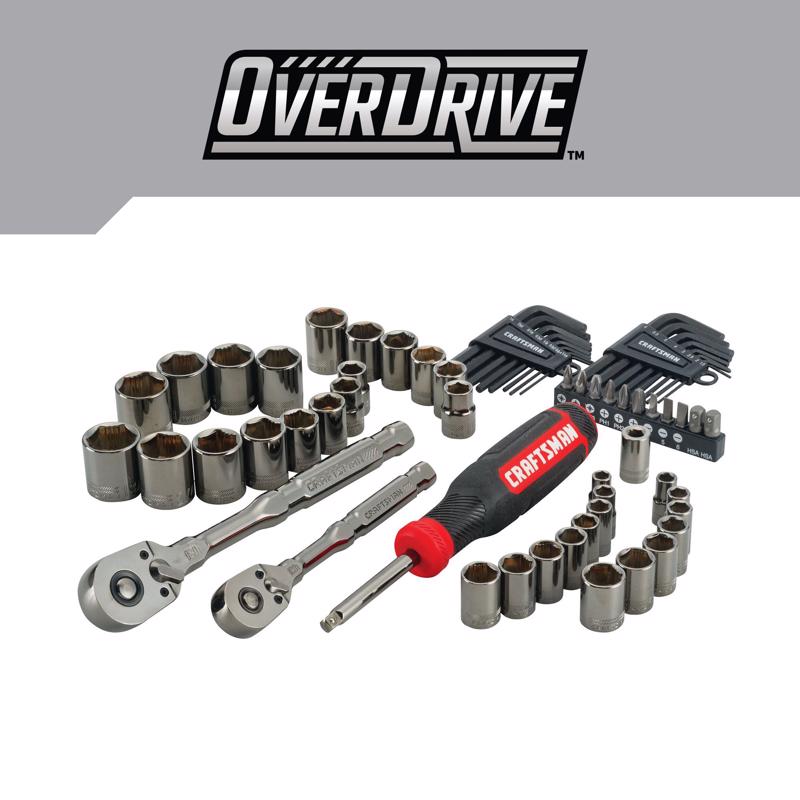 Craftsman OVERDRIVE 1/4 and 3/8 in. drive Metric/SAE 6 Point Mechanic's Tool Set 64 pc