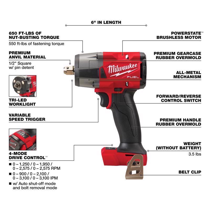 Milwaukee M18 FUEL 1/2 in. Cordless Brushless Impact Wrench Tool Only
